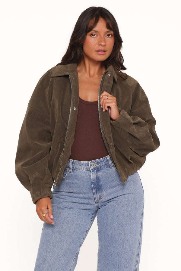 Petal and Pup USA OUTERWEAR Jensen Faux Suede Bomber Jacket - Olive