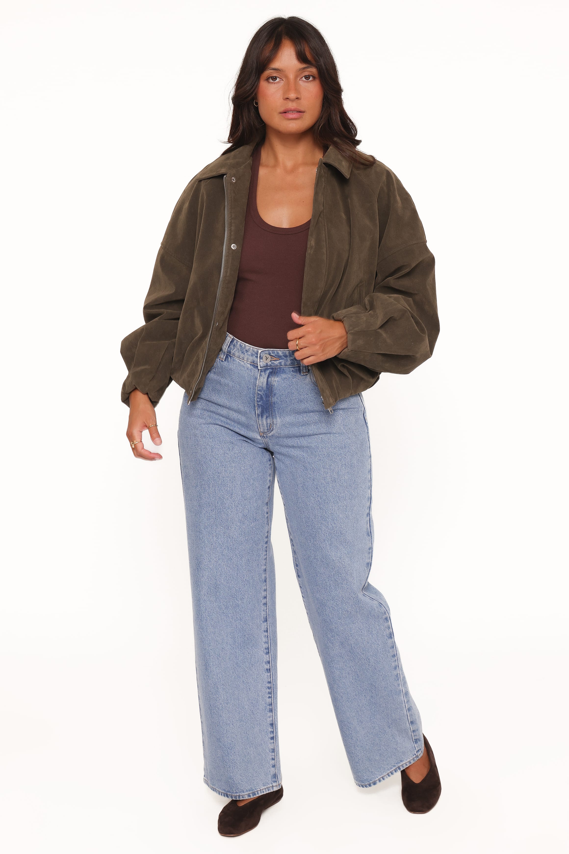 Petal and Pup USA OUTERWEAR Jensen Faux Suede Bomber Jacket - Olive