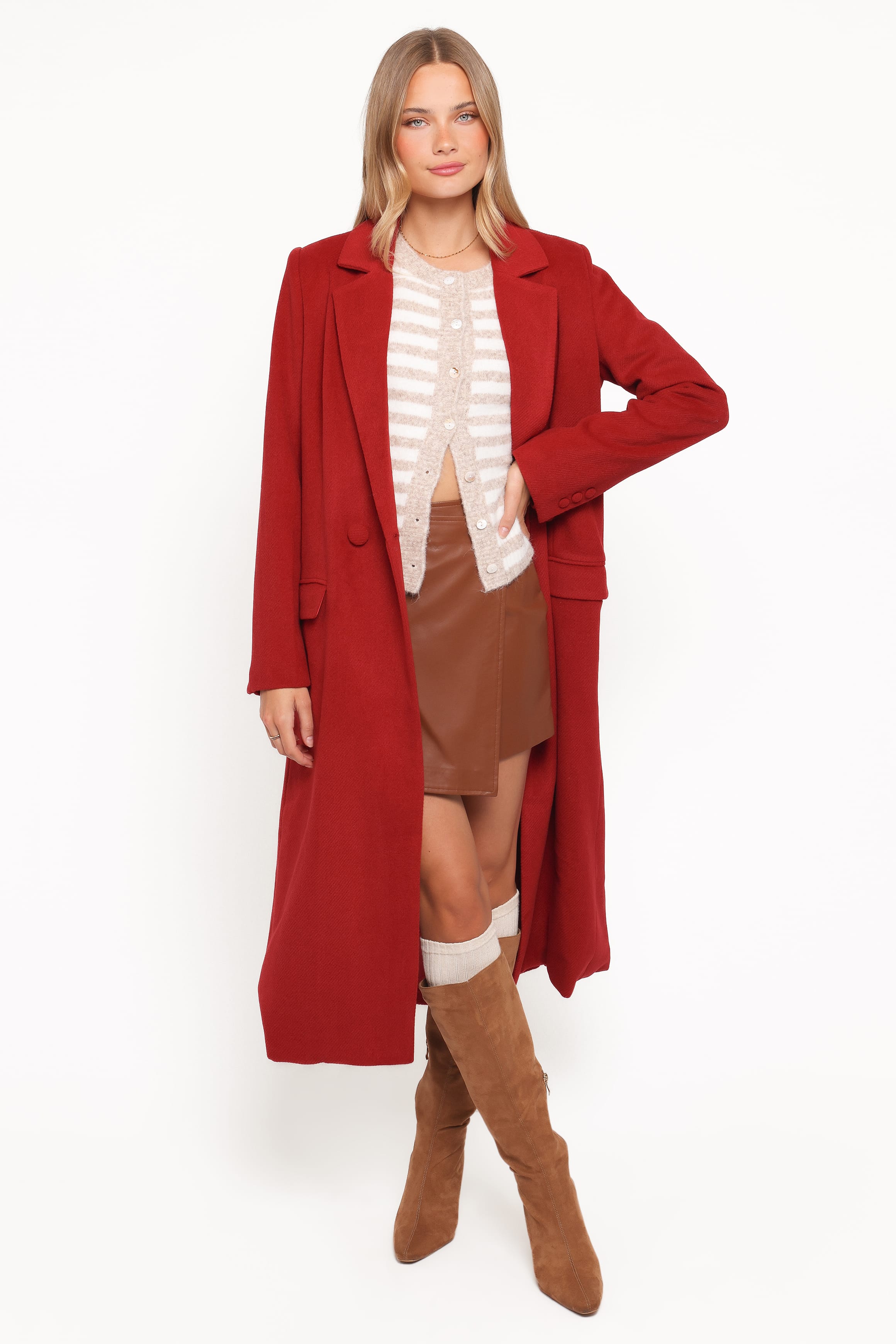 Petal and Pup USA OUTERWEAR Jett Long Blazer Coat - Red