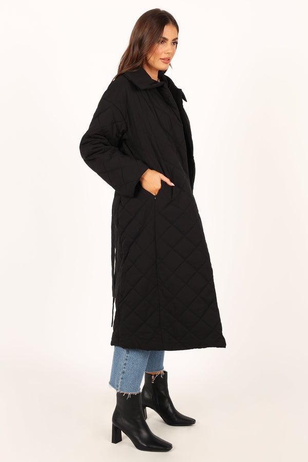 Petal and Pup USA OUTERWEAR Kallie Quilted Tie Front Coat - Black