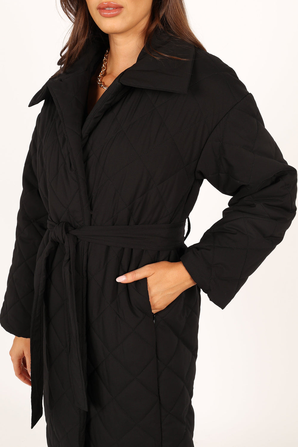 Petal and Pup USA OUTERWEAR Kallie Quilted Tie Front Coat - Black