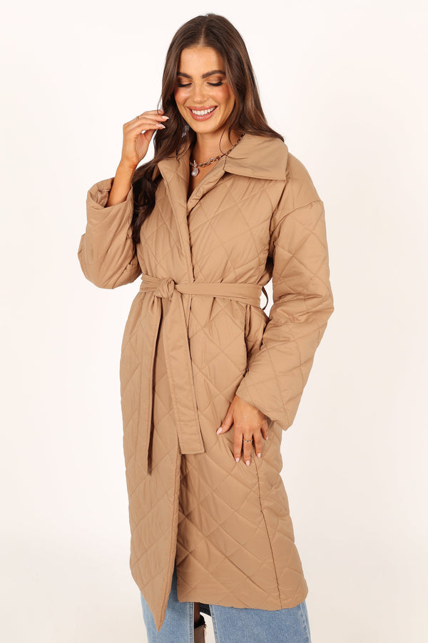 Petal and Pup USA OUTERWEAR Kallie Quilted Tie Front Coat - Camel