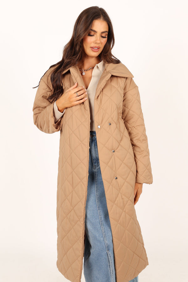 Petal and Pup USA OUTERWEAR Kallie Quilted Tie Front Coat - Camel