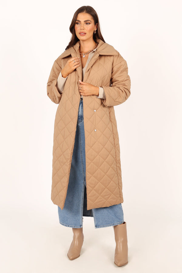 Petal and Pup USA OUTERWEAR Kallie Quilted Tie Front Coat - Camel