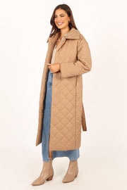 Petal and Pup USA OUTERWEAR Kallie Quilted Tie Front Coat - Camel