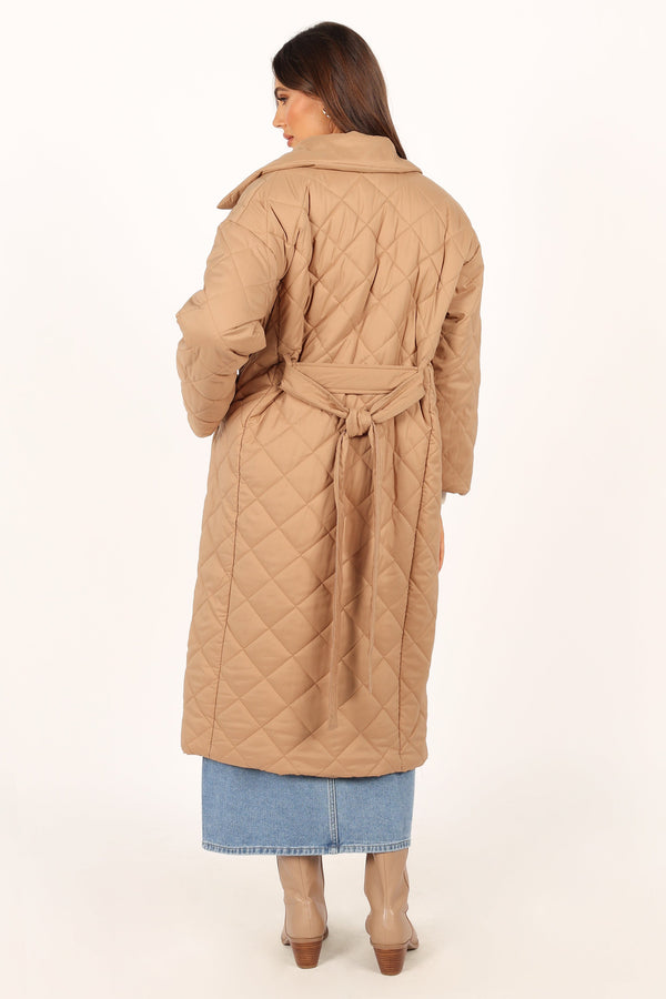 Petal and Pup USA OUTERWEAR Kallie Quilted Tie Front Coat - Camel