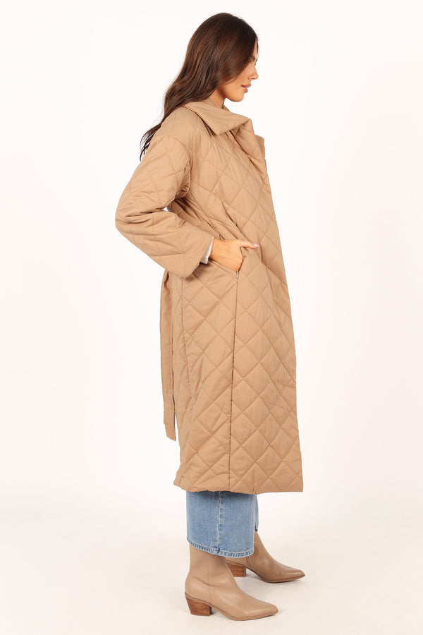 Petal and Pup USA OUTERWEAR Kallie Quilted Tie Front Coat - Camel