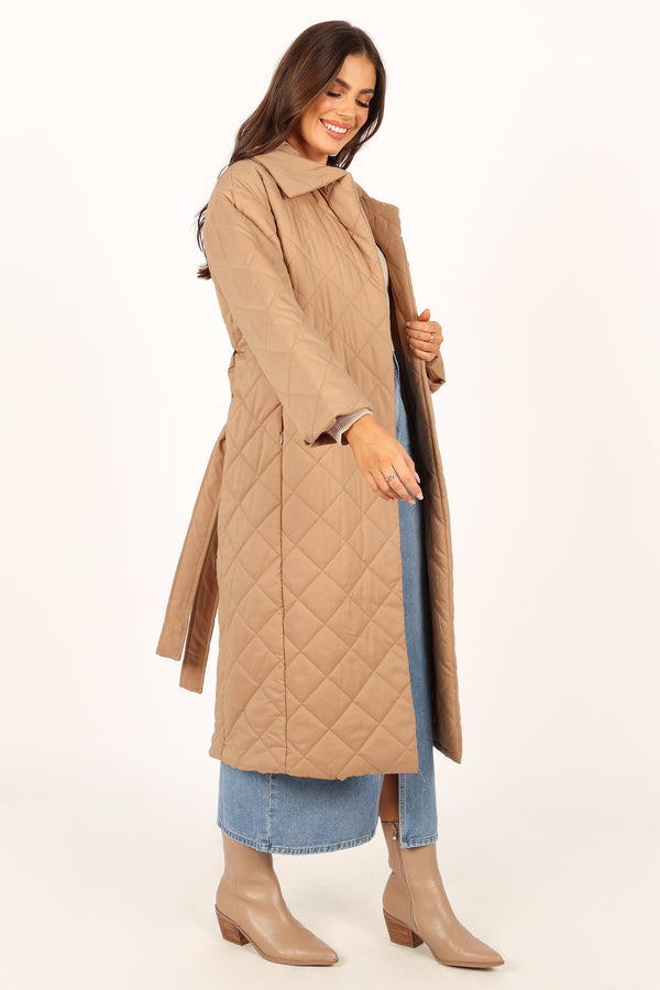 Petal and Pup USA OUTERWEAR Kallie Quilted Tie Front Coat - Camel