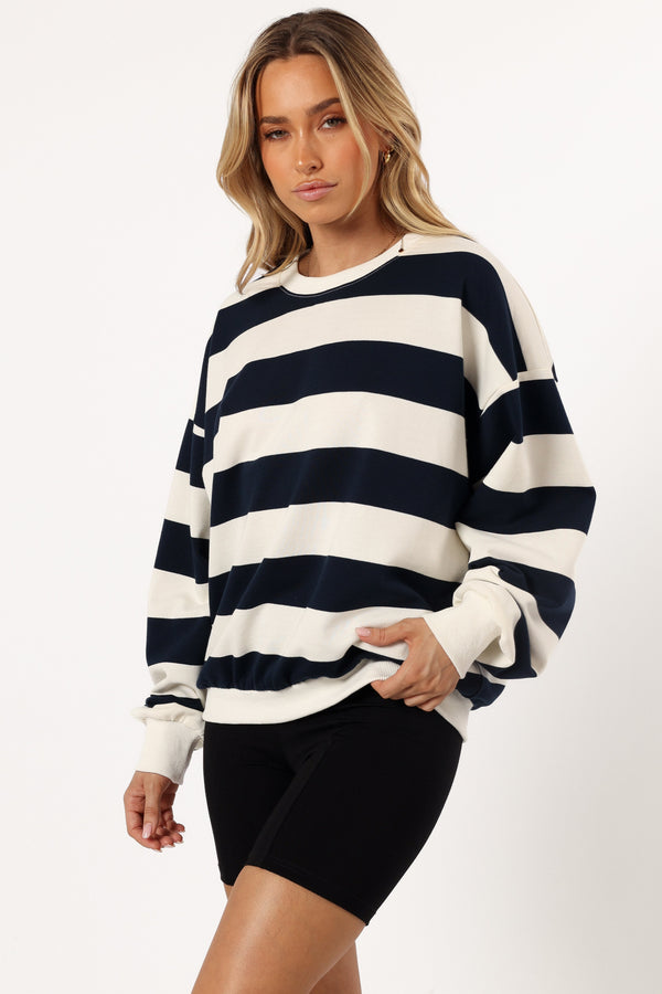 Petal and Pup USA OUTERWEAR Karra Oversized Stripe Sweatshirt - Cream/Navy