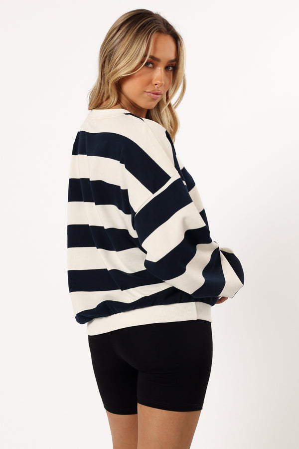 Petal and Pup USA OUTERWEAR Karra Oversized Stripe Sweatshirt - Cream/Navy