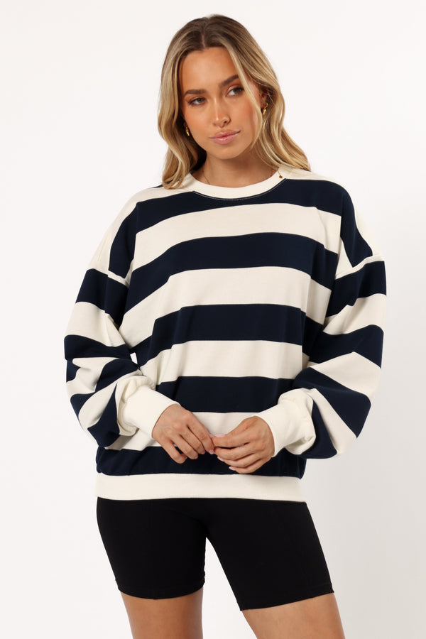 Petal and Pup USA OUTERWEAR Karra Oversized Stripe Sweatshirt - Cream/Navy