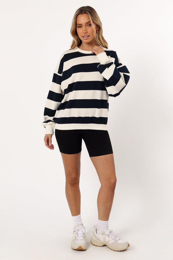 Petal and Pup USA OUTERWEAR Karra Oversized Stripe Sweatshirt - Cream/Navy