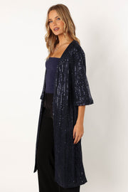 Petal and Pup USA OUTERWEAR Karsyn Open Front Sequin Duster - Navy