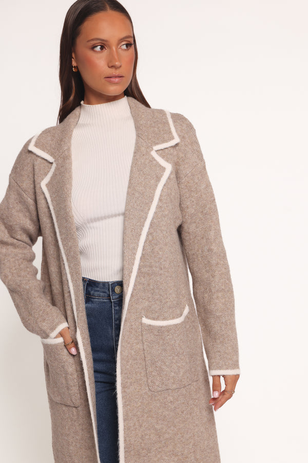 Petal and Pup USA OUTERWEAR Katia Contrast Trim Coatigan - Beige