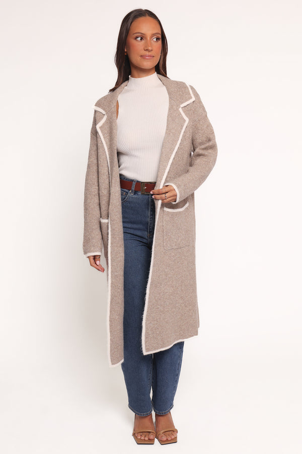 Petal and Pup USA OUTERWEAR Katia Contrast Trim Coatigan - Beige