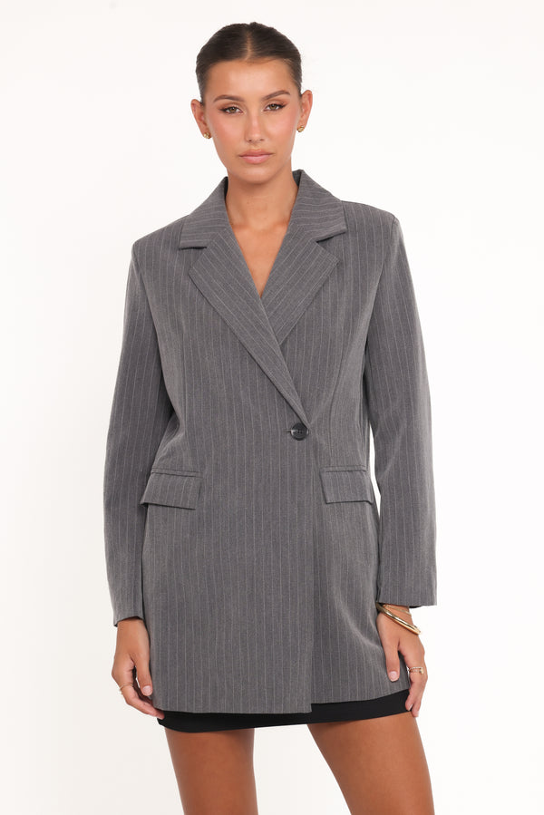 Petal and Pup USA OUTERWEAR Kerryn Blazer - Grey Pinstripe