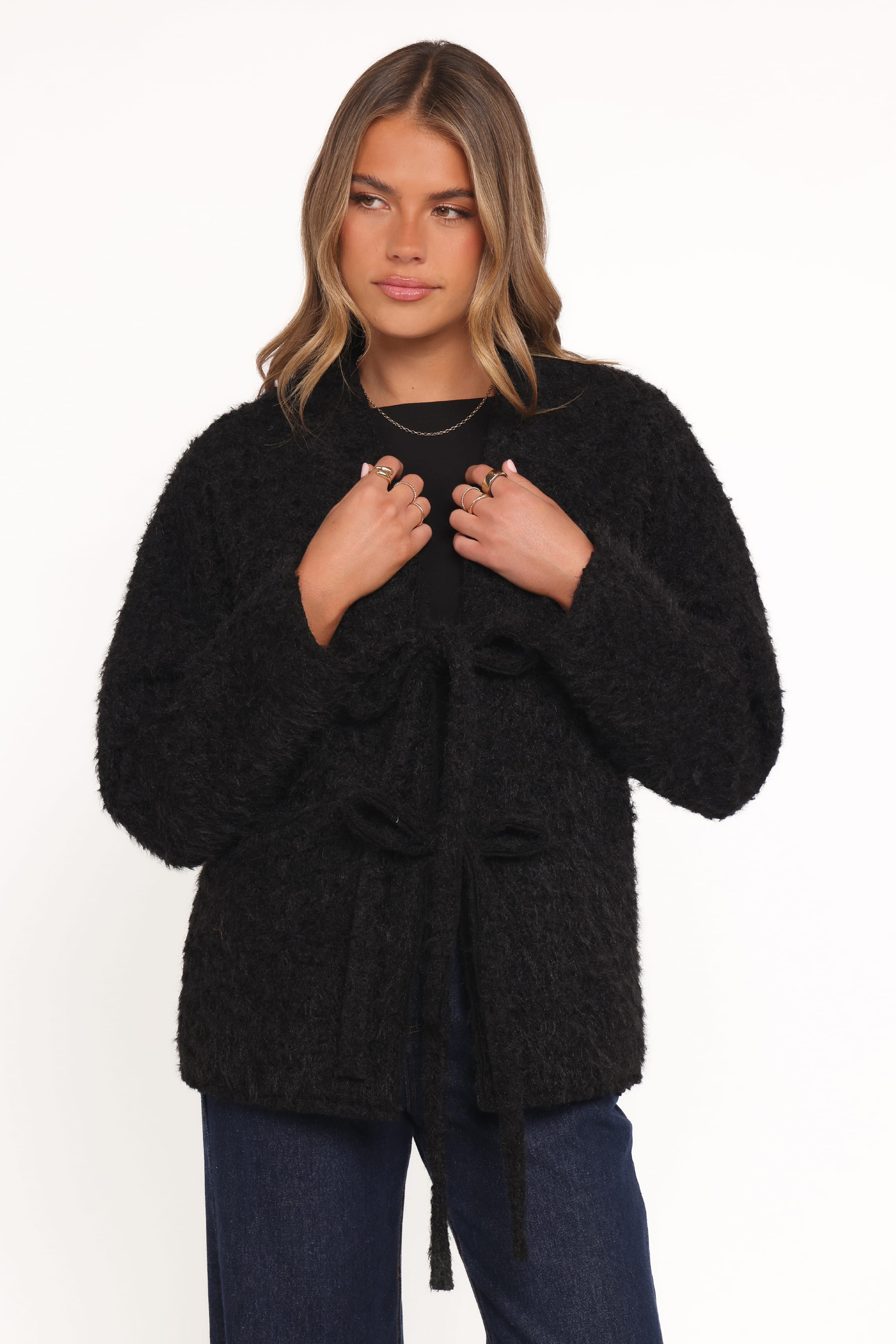 Petal and Pup USA OUTERWEAR Kimmy Bow Oversized Cardigan - Black