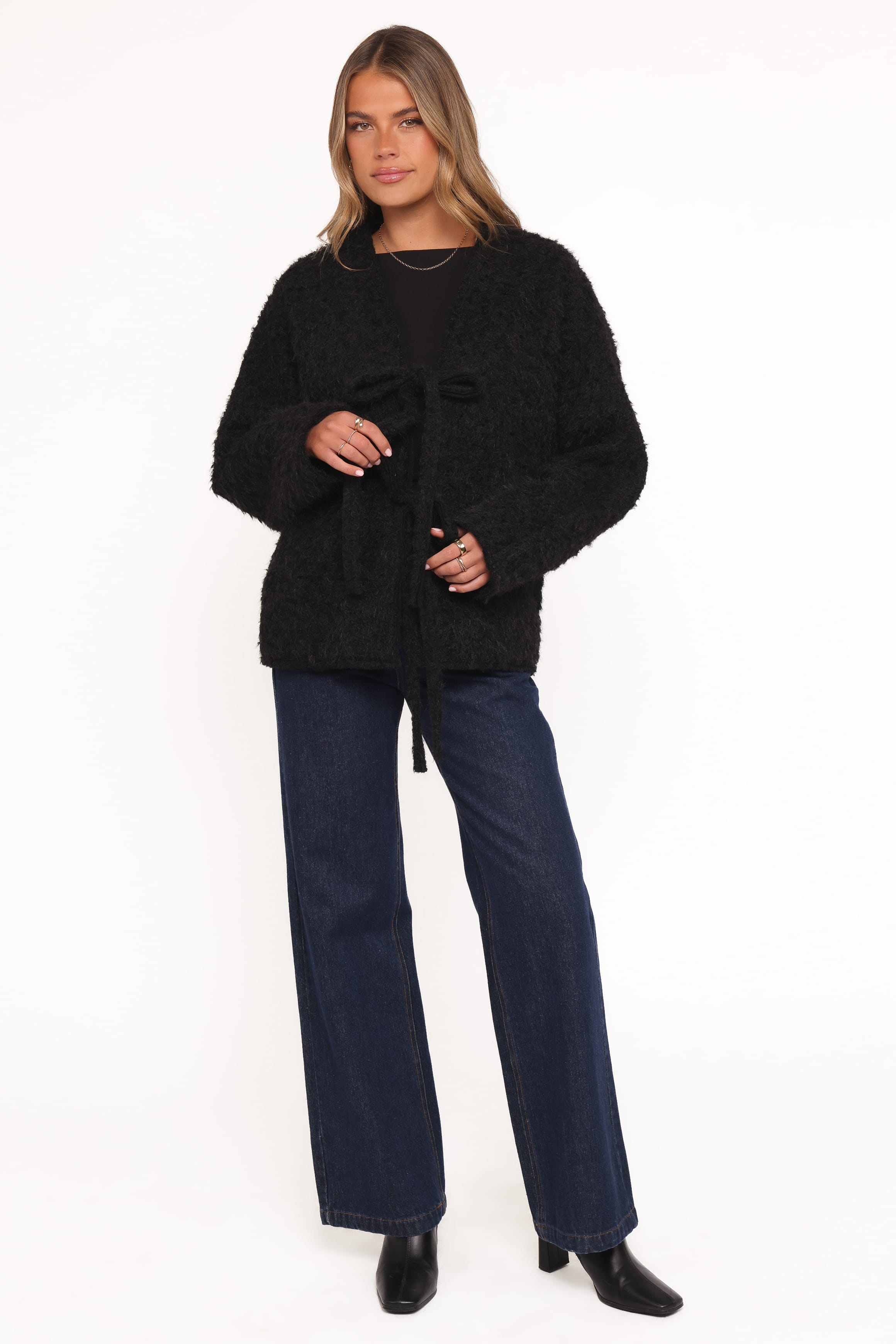 Petal and Pup USA OUTERWEAR Kimmy Bow Oversized Cardigan - Black