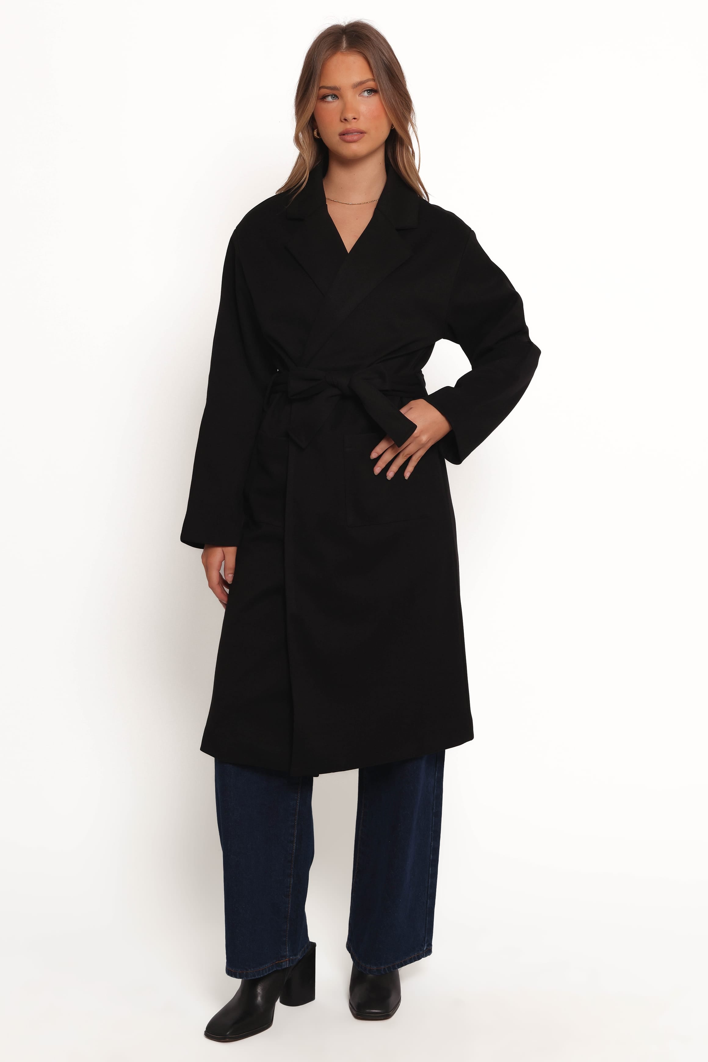 Petal and Pup USA OUTERWEAR Kloss Tie Front Long Coat - Black