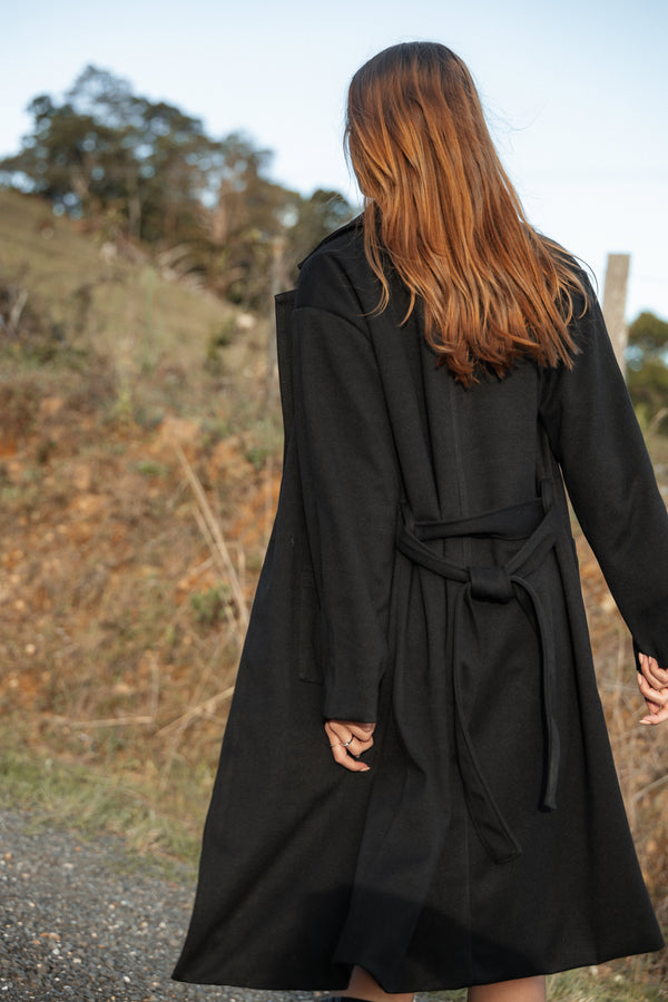 Petal and Pup USA OUTERWEAR Kloss Tie Front Long Coat - Black (Hold for Rack)