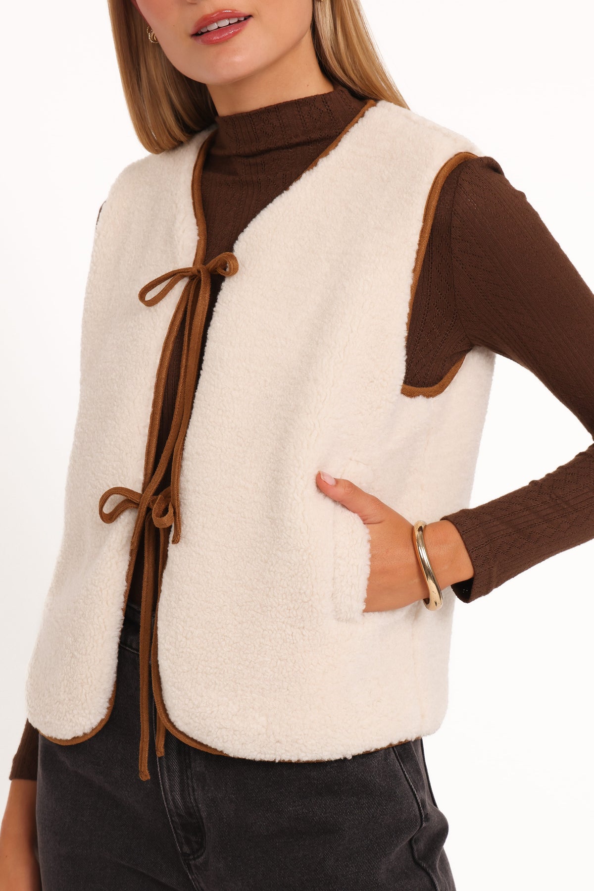 Petal and Pup USA OUTERWEAR Laila Tie Front Vest - Cream Shearling
