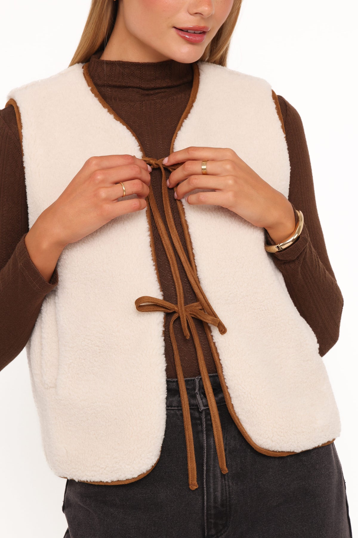Petal and Pup USA OUTERWEAR Laila Tie Front Vest - Cream Shearling