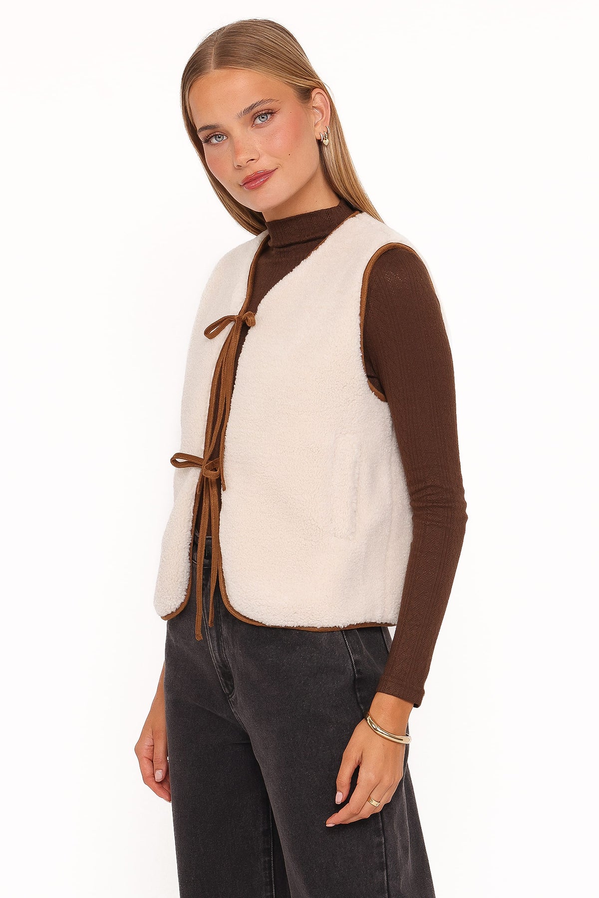 Petal and Pup USA OUTERWEAR Laila Tie Front Vest - Cream Shearling
