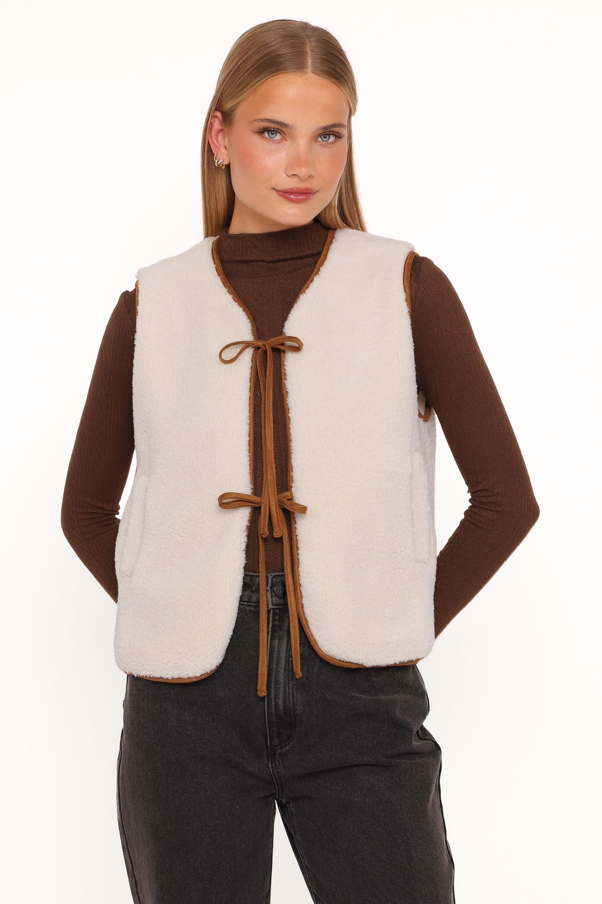 Petal and Pup USA OUTERWEAR Laila Tie Front Vest - Cream Shearling