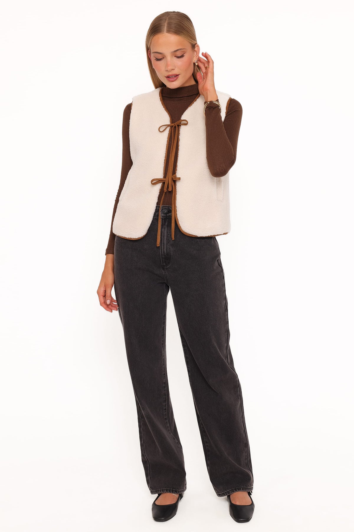 Petal and Pup USA OUTERWEAR Laila Tie Front Vest - Cream Shearling