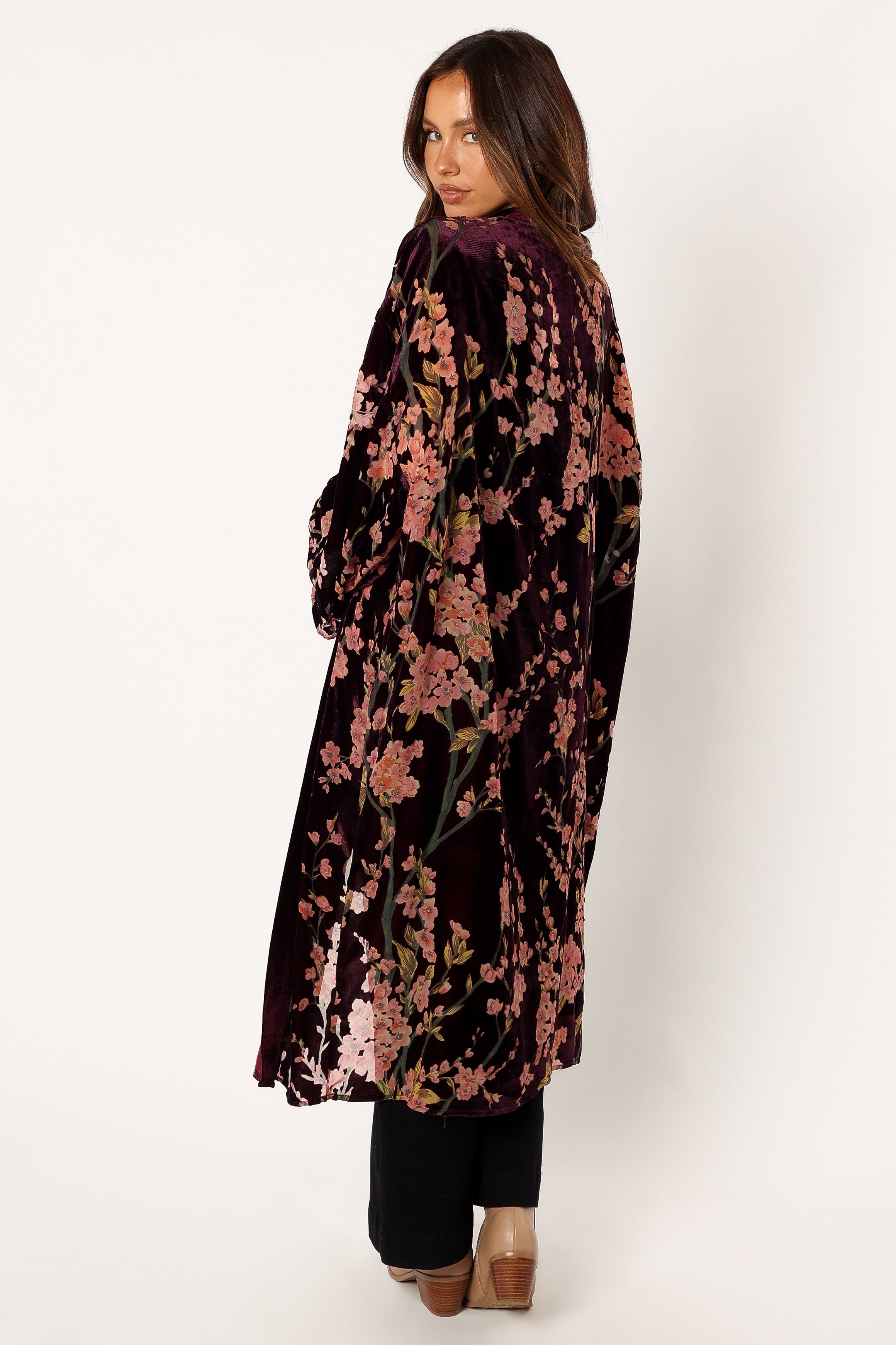 Velvet Button Print Kimono shops Duster M