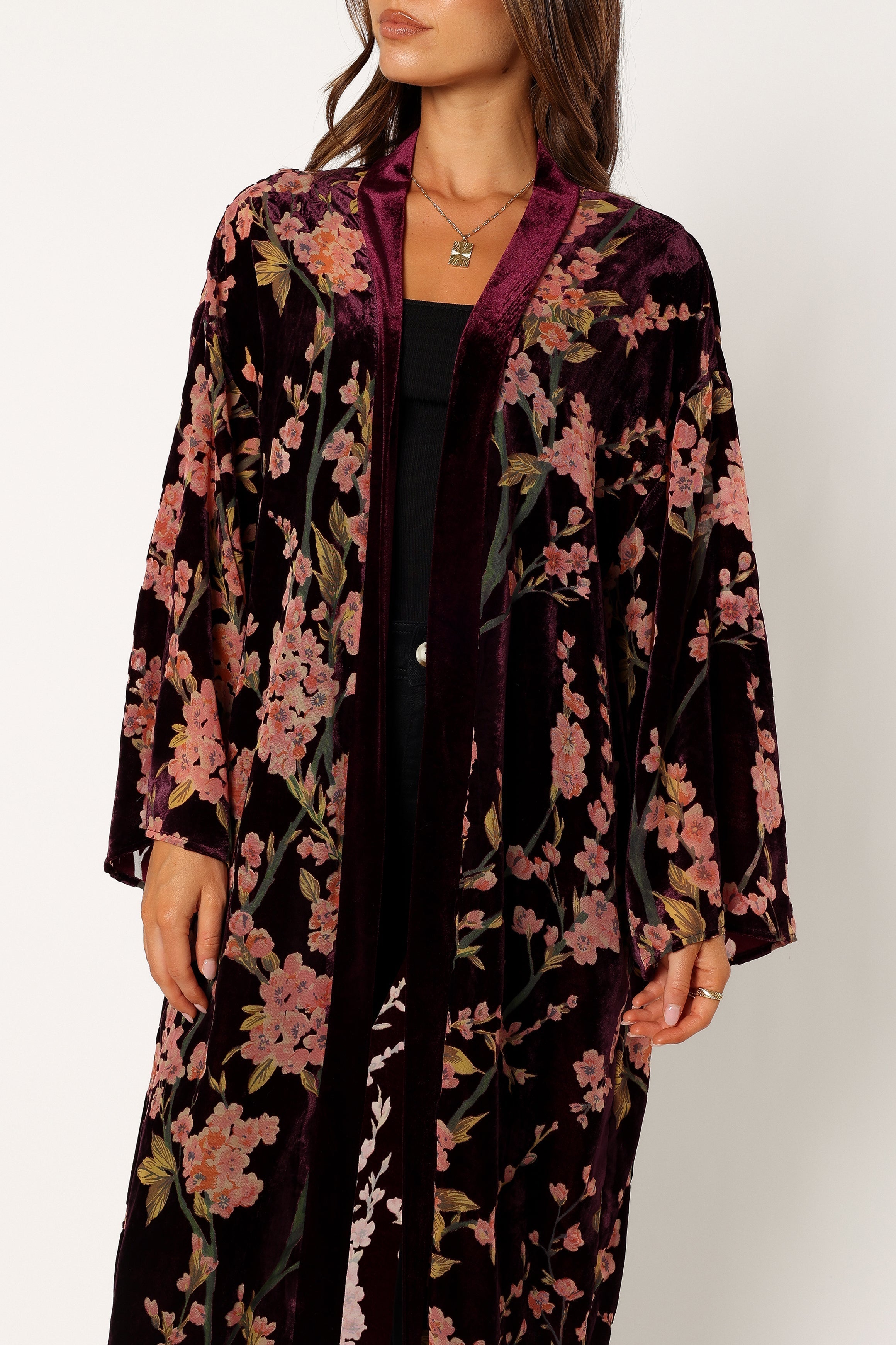 Free People Sundown Velvet Duster Jacket Embroidered Floral on sale Bomber Kimono S