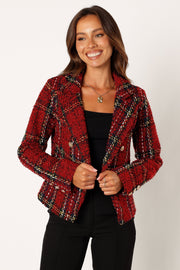 Petal and Pup USA OUTERWEAR Leyla Plaid Fitted Blazer - Red