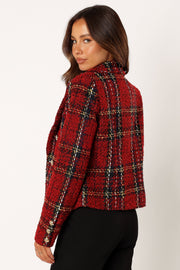 Petal and Pup USA OUTERWEAR Leyla Plaid Fitted Blazer - Red