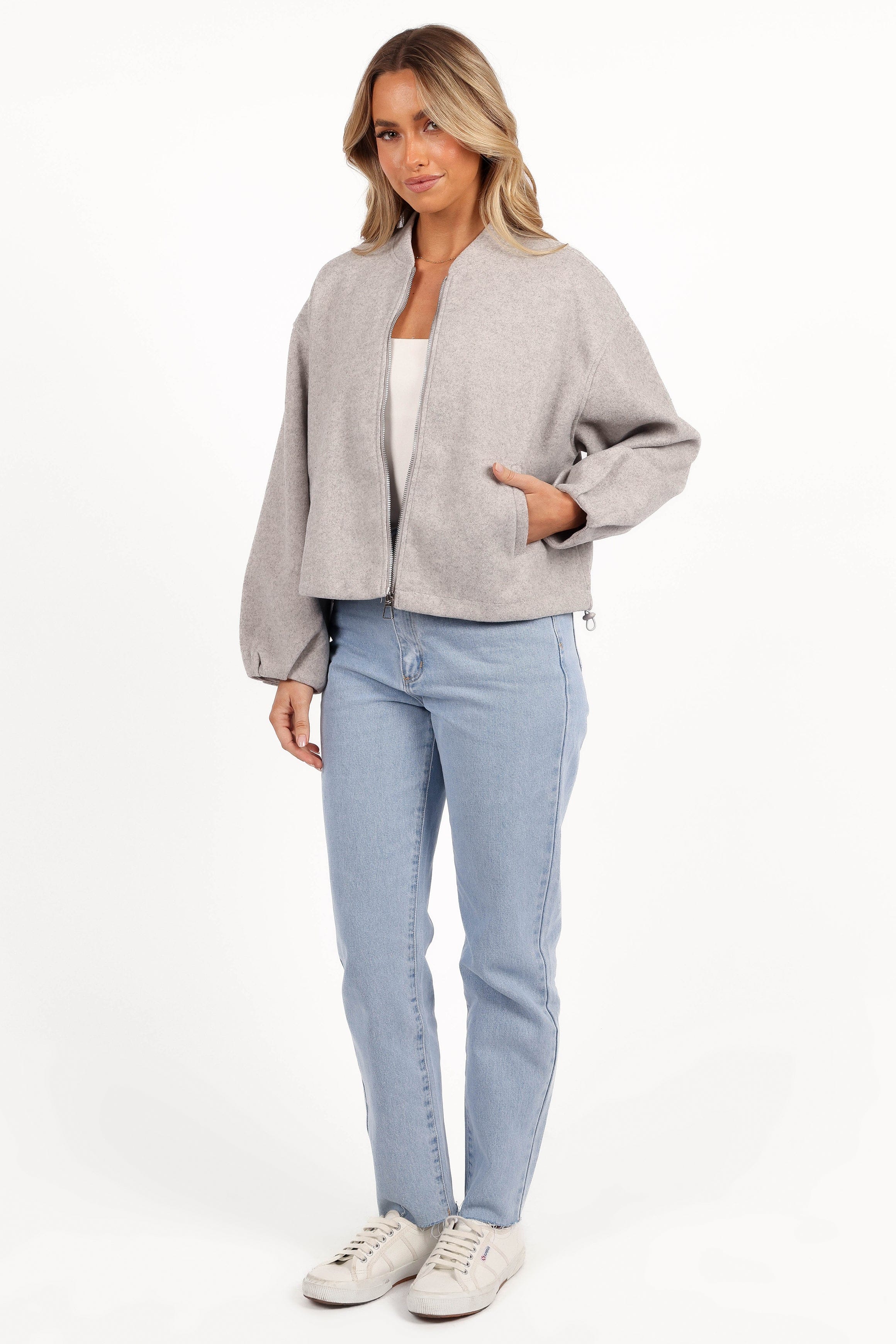 Liv Zip Front Jacket - Grey | Petal & Pup USA