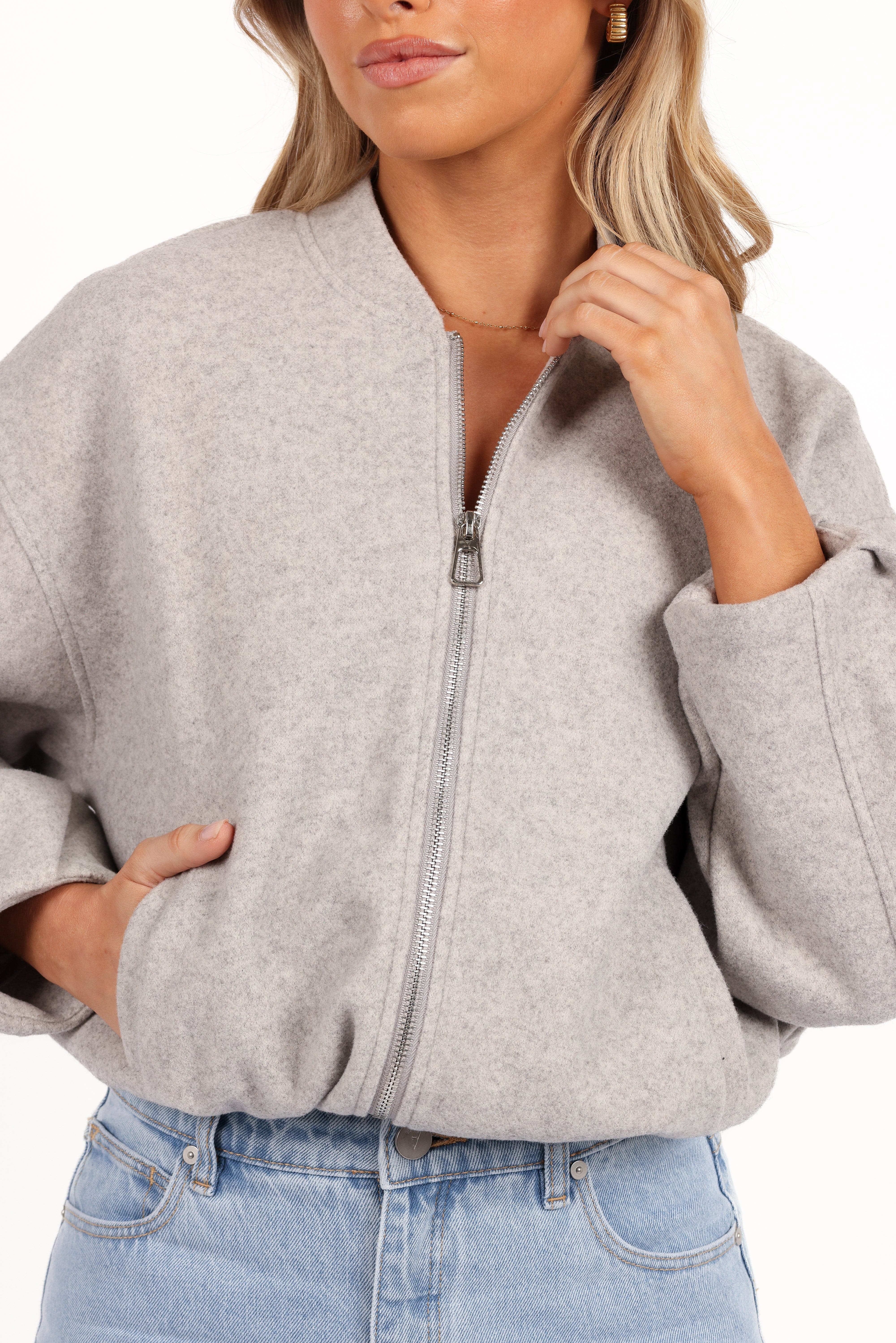 Liv Zip Front Jacket - Grey | Petal & Pup USA