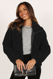 Petal and Pup USA OUTERWEAR Lucia Zip Front Teddy Jacket - Black