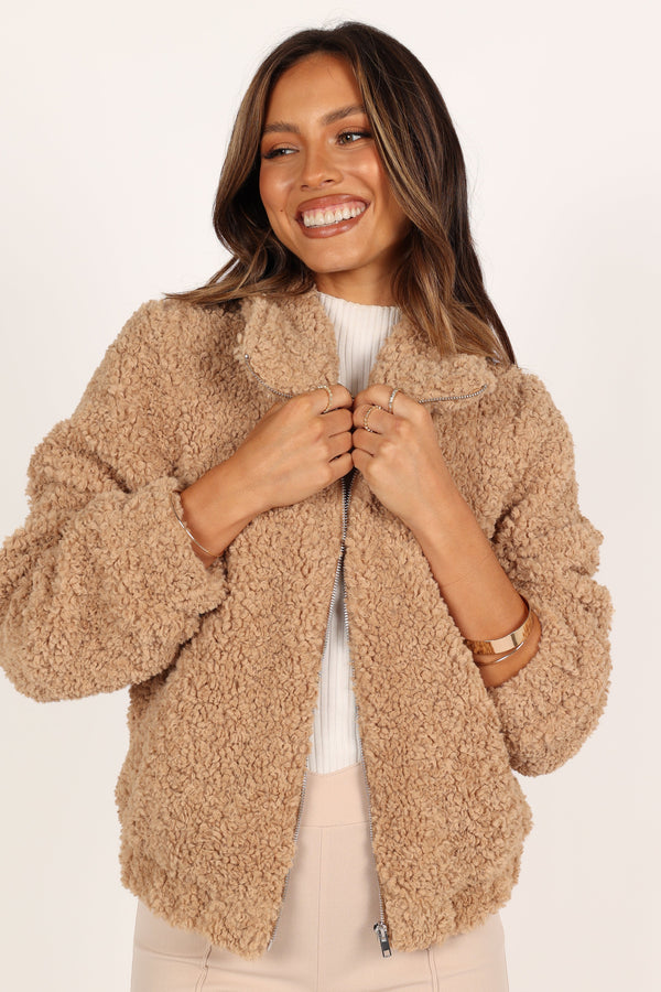 Petal and Pup USA OUTERWEAR Lucia Zip Front Teddy Jacket - Camel