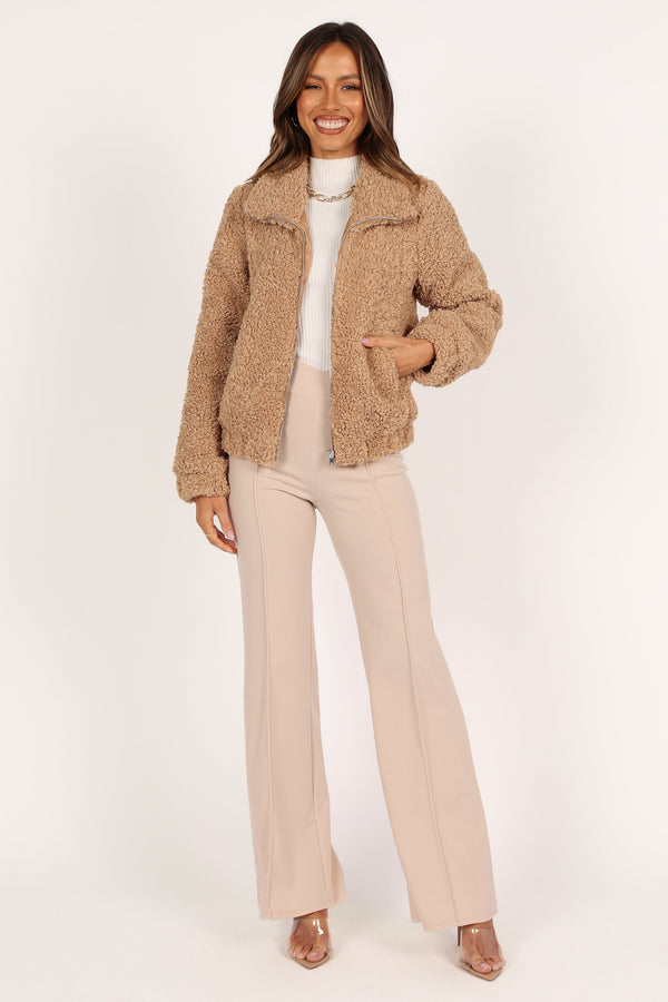 Petal and Pup USA OUTERWEAR Lucia Zip Front Teddy Jacket - Camel