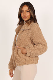 Petal and Pup USA OUTERWEAR Lucia Zip Front Teddy Jacket - Camel