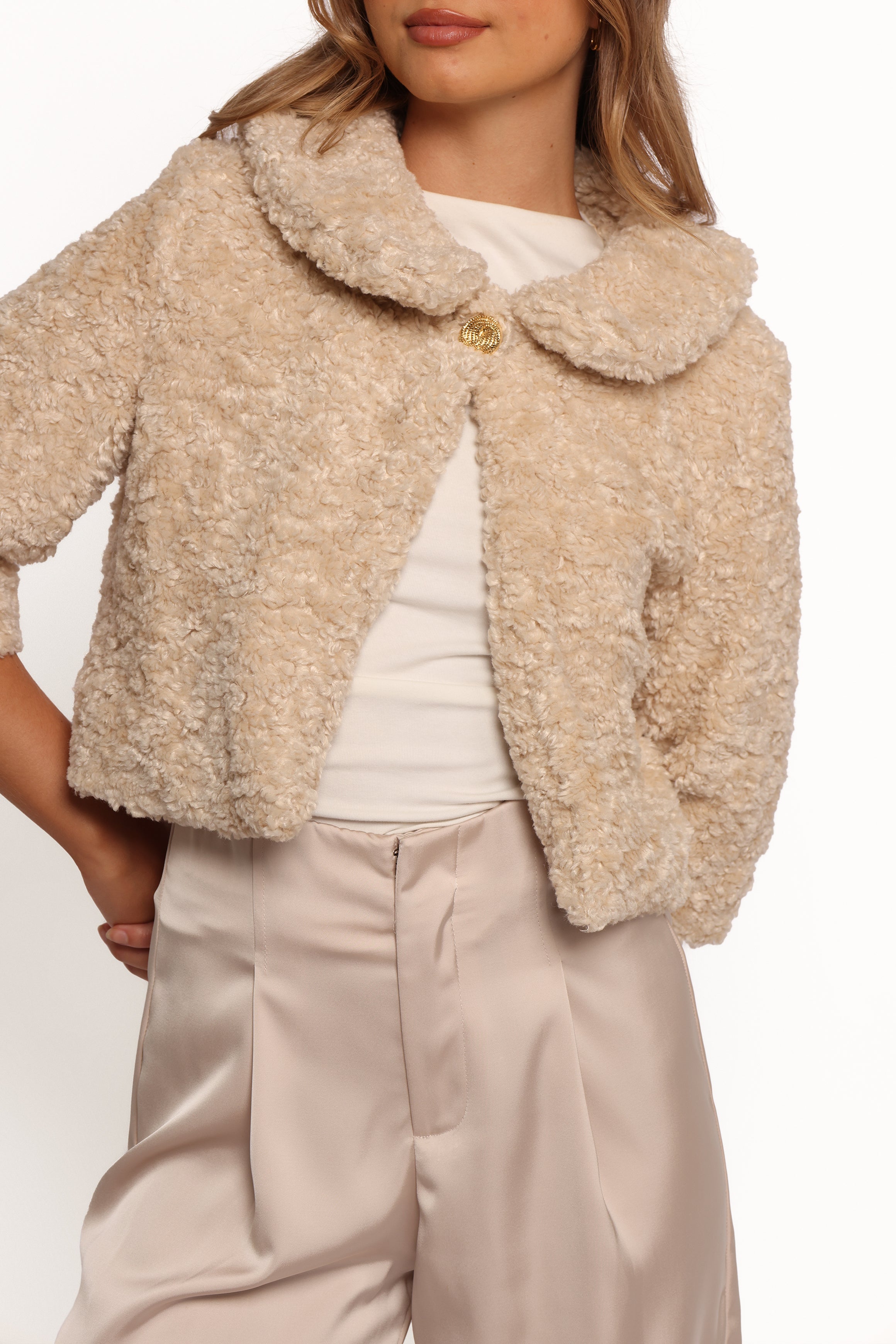 Petal and Pup USA OUTERWEAR Lucie Faux Fur Crop Jacket - Cream