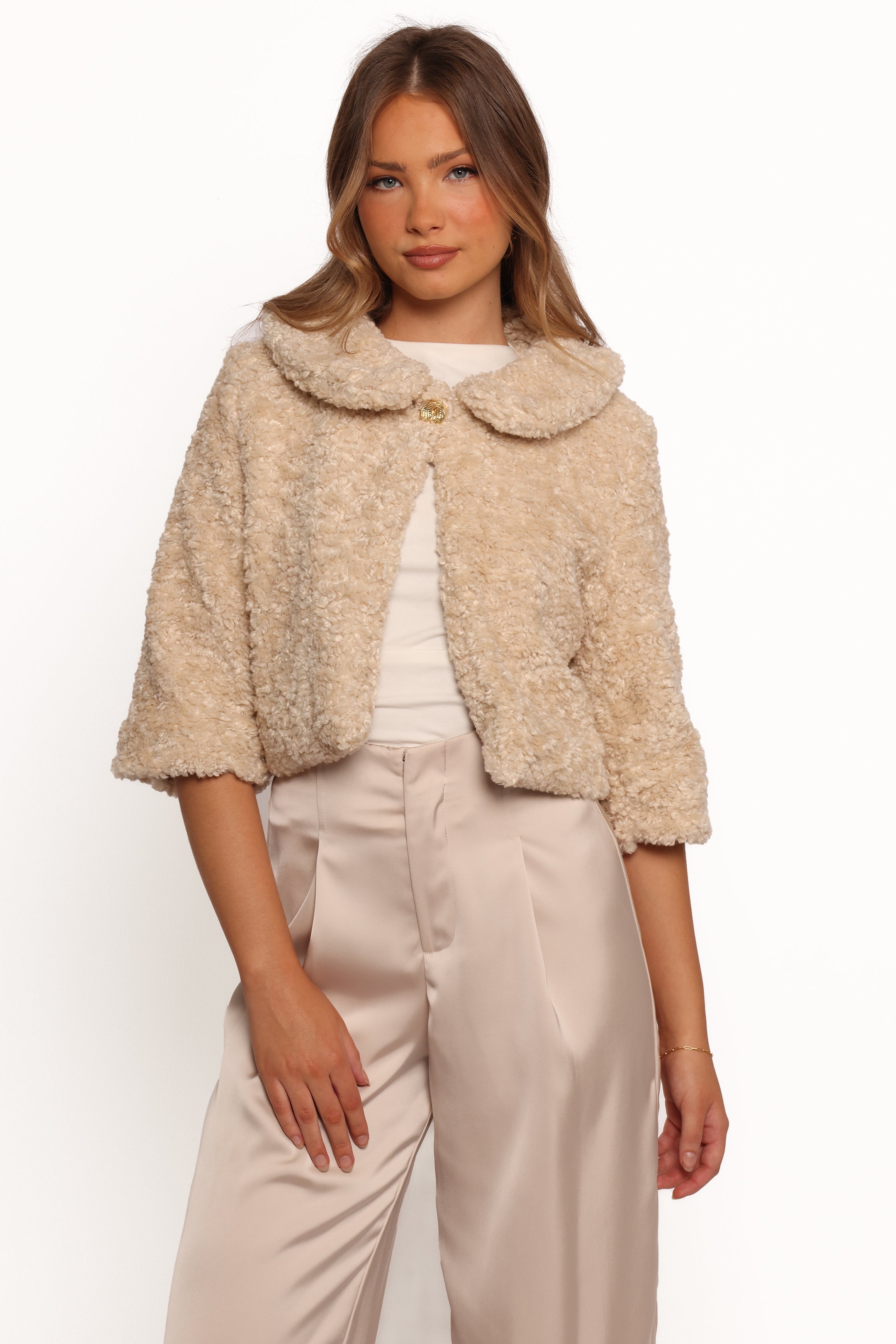 Petal and Pup USA OUTERWEAR Lucie Faux Fur Crop Jacket - Cream