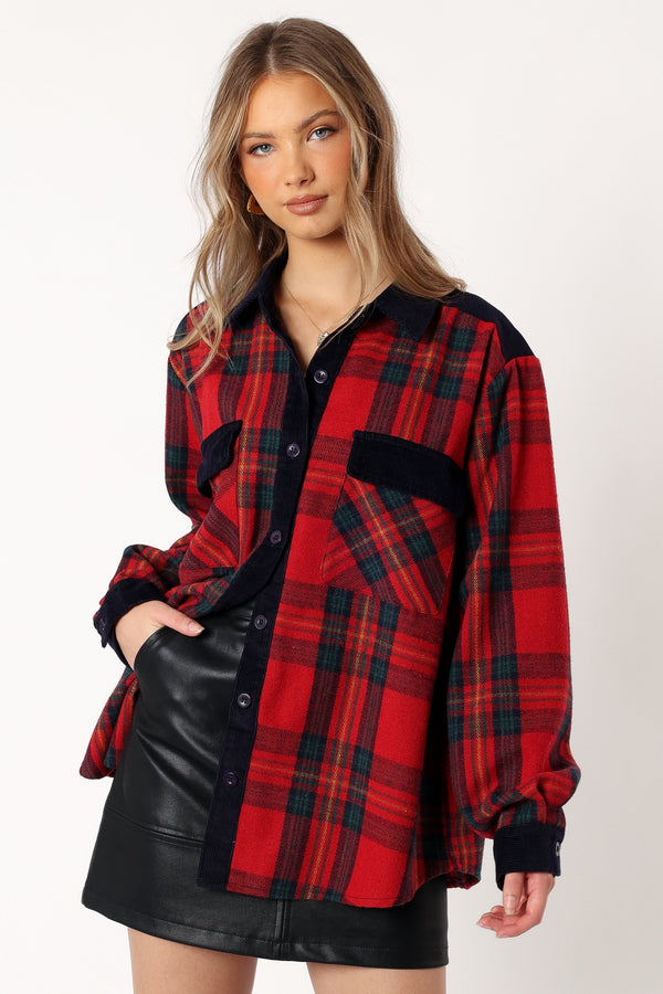 Petal and Pup USA OUTERWEAR Lucille Plaid Shacket - Red/Navy