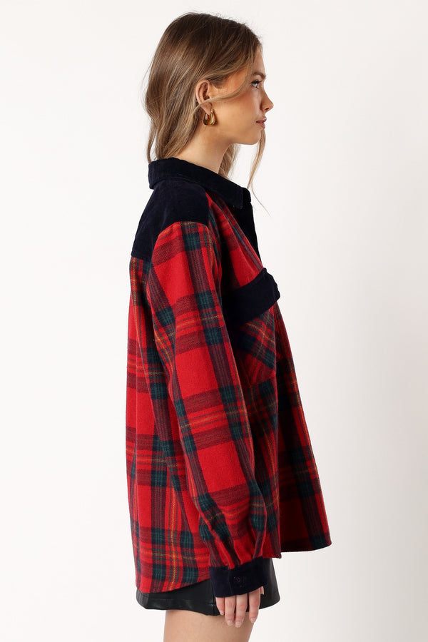 Petal and Pup USA OUTERWEAR Lucille Plaid Shacket - Red/Navy