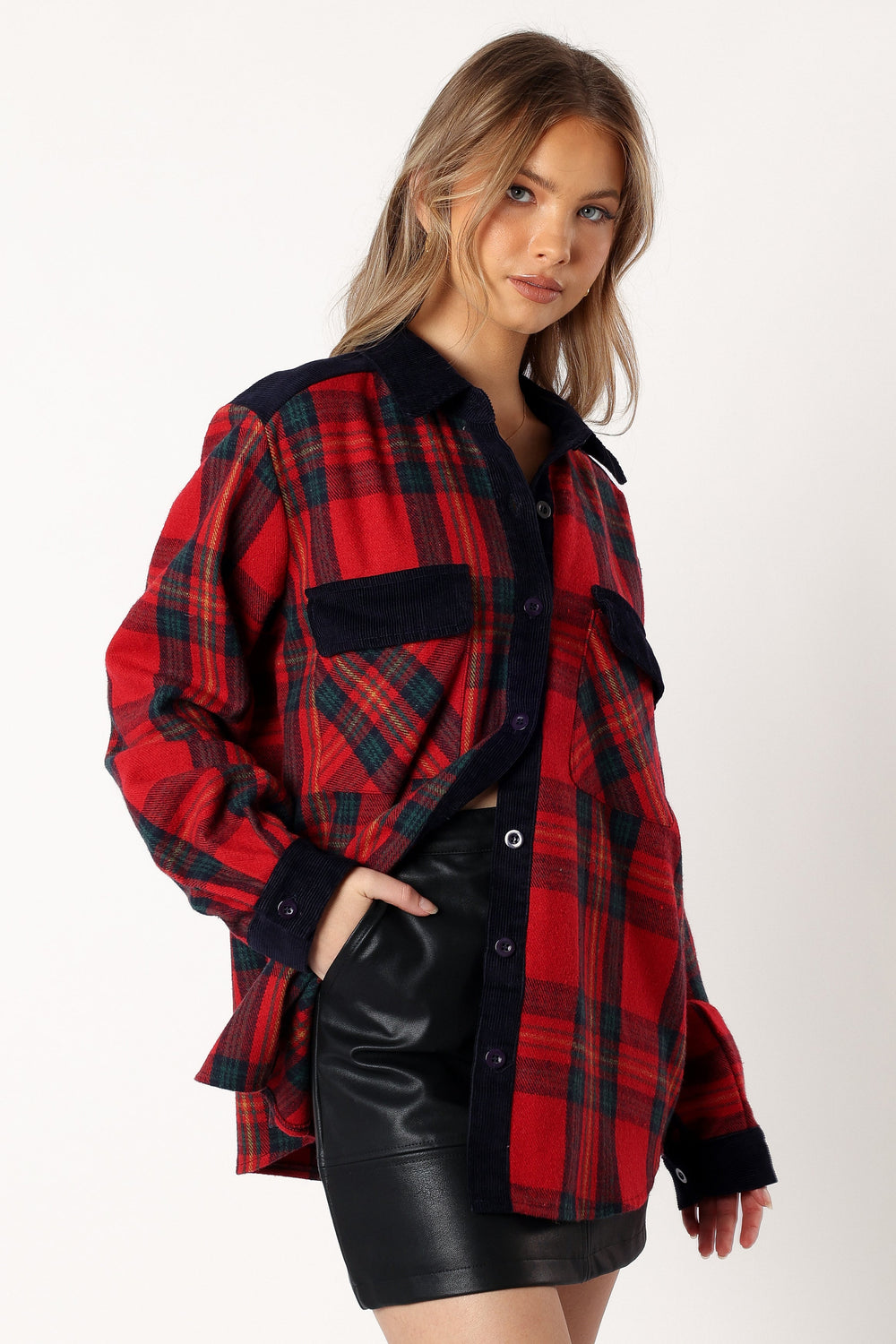 Lucille Plaid Shacket - Red/Navy - Petal & Pup USA