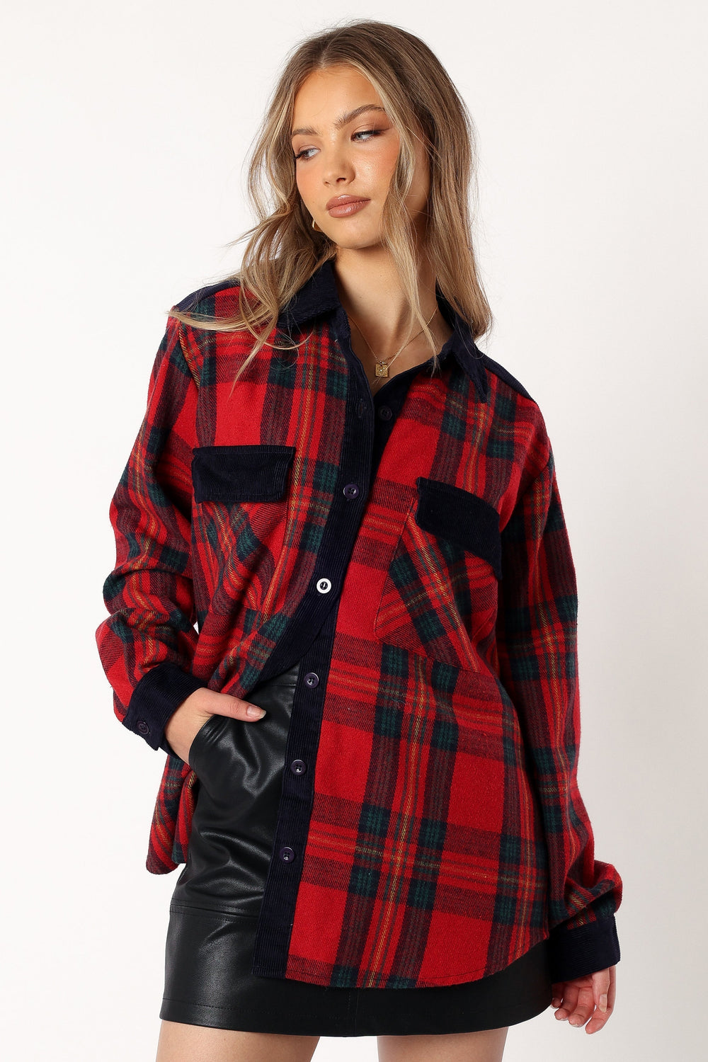 Lucille Plaid Shacket - Red/Navy - Petal & Pup USA