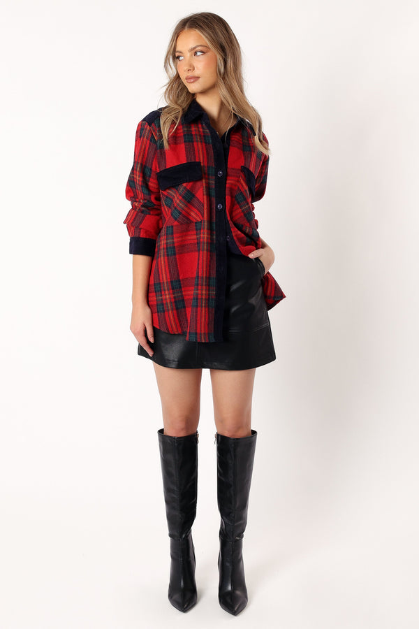 Petal and Pup USA OUTERWEAR Lucille Plaid Shacket - Red/Navy