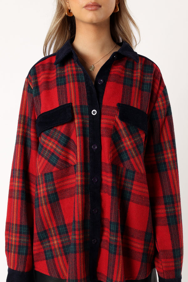 Petal and Pup USA OUTERWEAR Lucille Plaid Shacket - Red/Navy