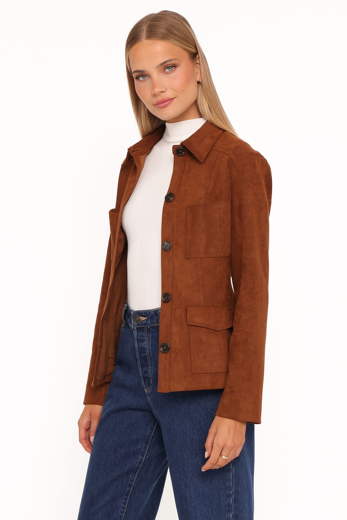 Petal and Pup USA OUTERWEAR Mahlee Faux Suede Shacket - Copper Tan