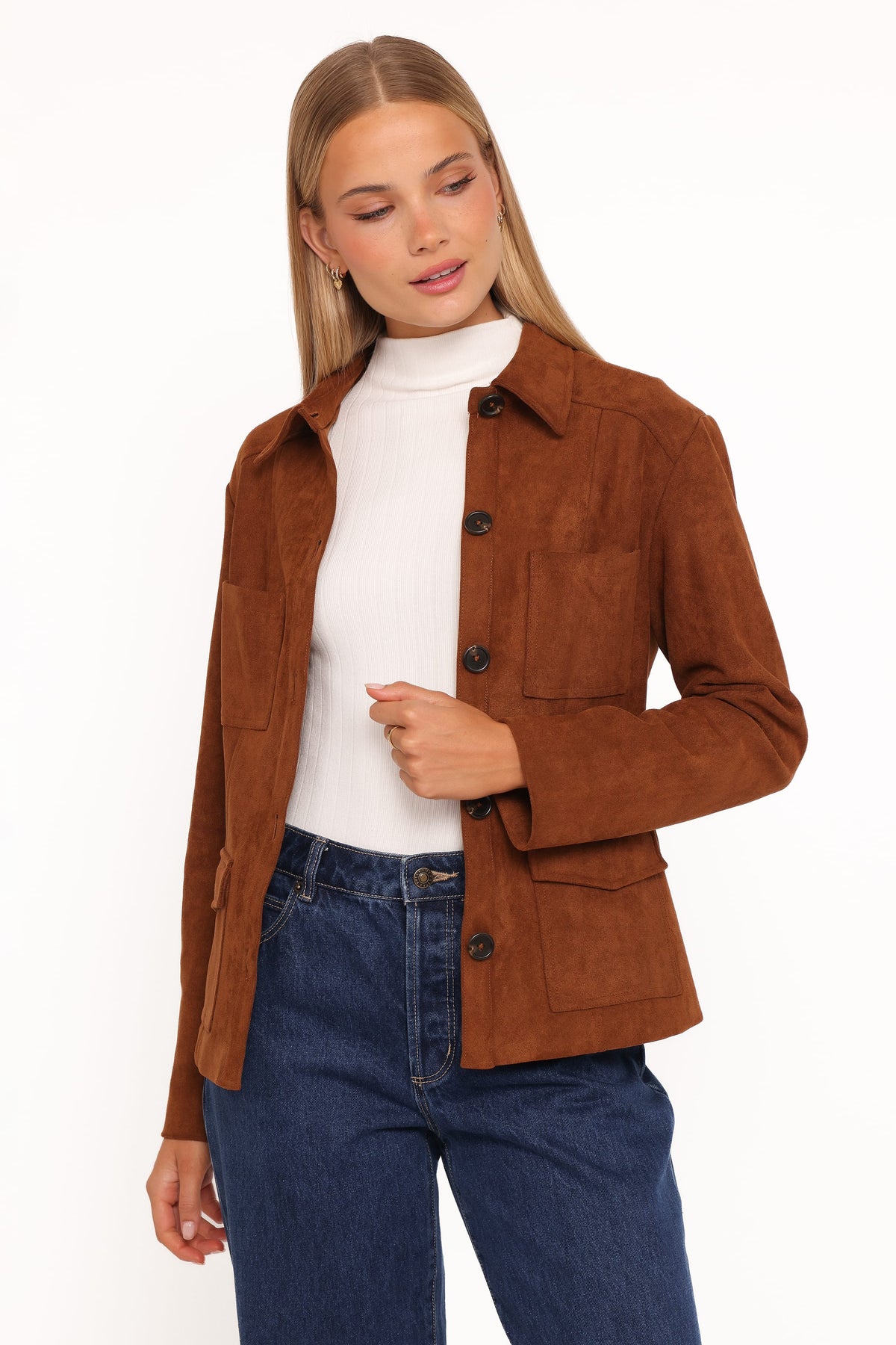 Petal and Pup USA OUTERWEAR Mahlee Faux Suede Shacket - Copper Tan