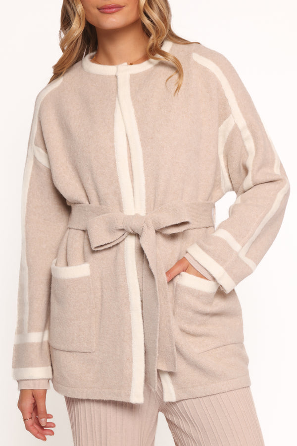 Petal and Pup USA OUTERWEAR Maloney Tie Front Coatigan - Beige